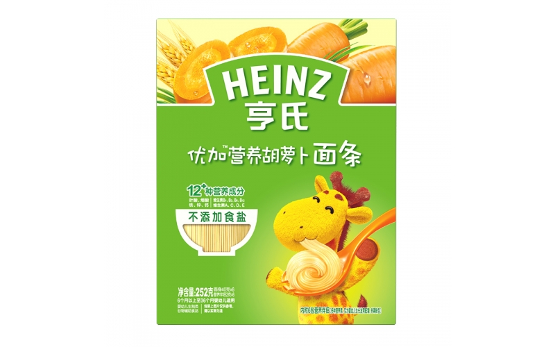 亨氏 (Heinz) 1段 嬰幼兒輔食 優(yōu)加寶寶面條 含胡蘿卜 寶寶營(yíng)養面條252g（無(wú)鹽）(輔食添加初期-36個(gè)月適用)