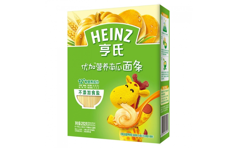 亨氏 (Heinz) 1段 嬰幼兒輔食 優(yōu)加寶寶面條 含南瓜 寶寶營(yíng)養面條252g（無(wú)鹽）(輔食添加初期-36個(gè)月適用)