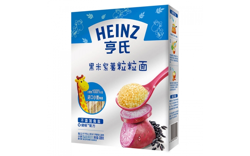 亨氏 (Heinz) 2段嬰幼兒輔食 金裝粒粒面 含黑米紫薯 寶寶營(yíng)養顆粒面320g（無(wú)鹽）(輔食添加初期-36個(gè)月適用)