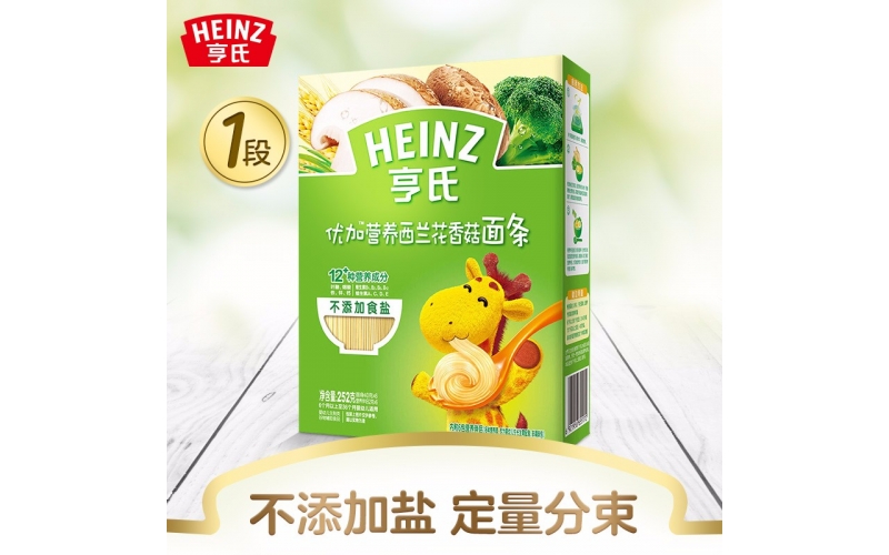 亨氏 (Heinz) 1段嬰幼兒輔食優(yōu)加寶寶面條 西蘭花香菇 寶寶營(yíng)養面條336g（無(wú)鹽）(輔食添加初期-36個(gè)月適用)