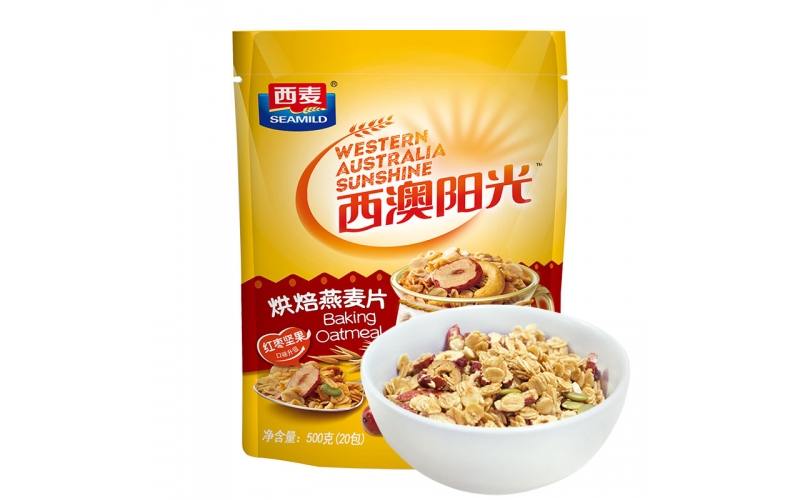 西麥 燕麥片 西澳陽(yáng)光 營(yíng)養早餐食品 酸奶好搭檔 即食 冷沖紅棗堅果烘焙干脆麥片500g （25-20小袋）獨立包裝